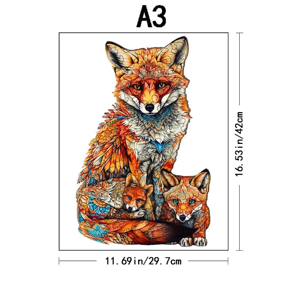 image-Warm Fox Family 3D Wooden Puzzle - Creative Gift for All Ages