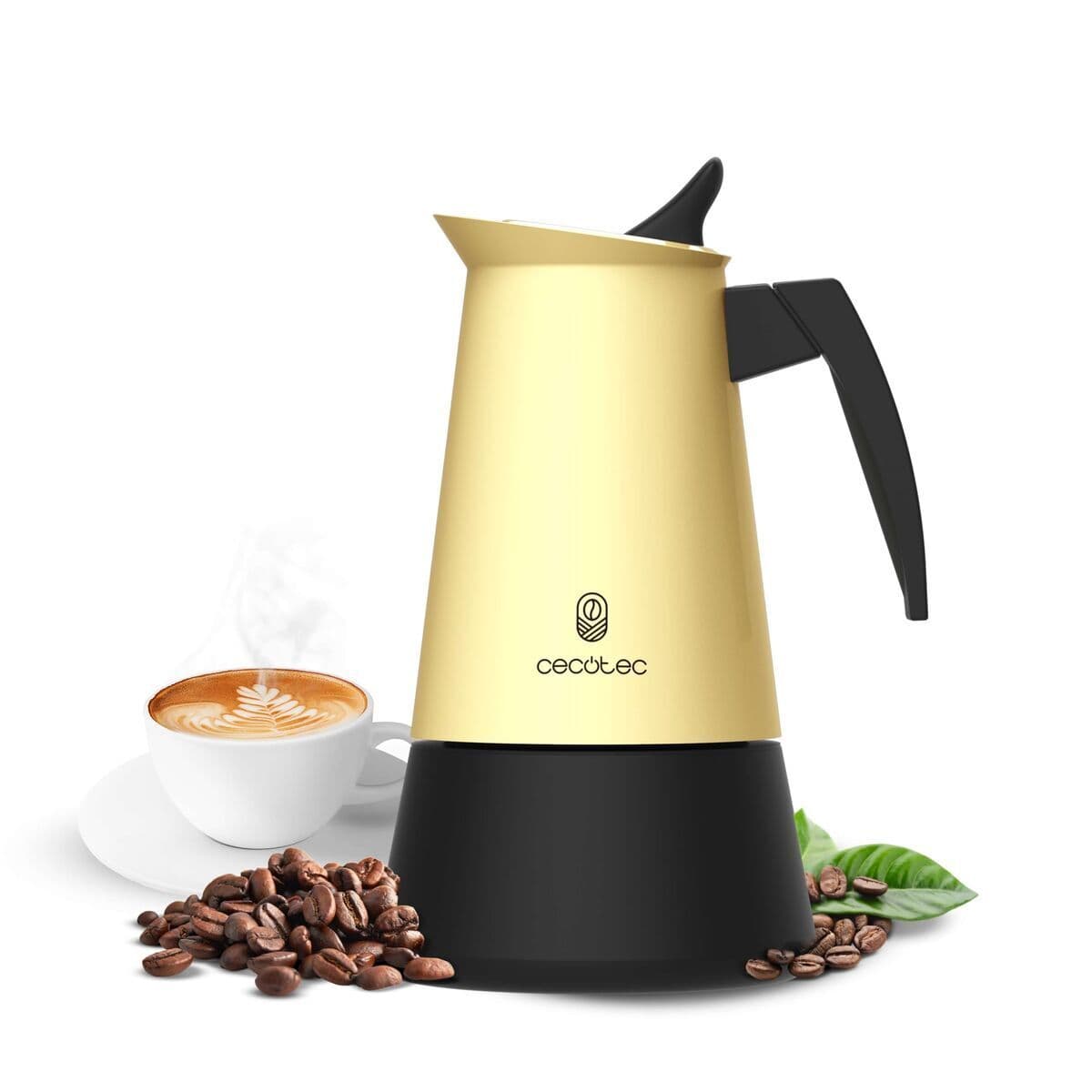 image-Cecotec Italian Coffee Maker Piccolina 200 Stainless Steel 2 Cups 100ml Beige Drip Stop