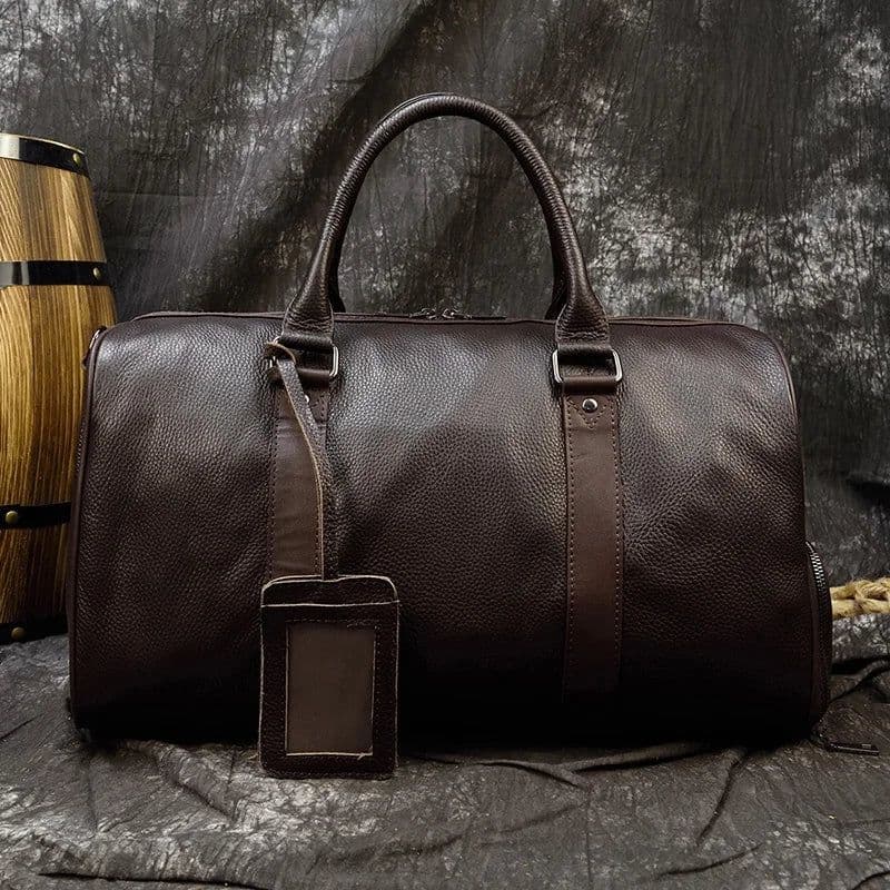 image-Luxury Genuine Leather Men Women Travel Bag Cow Leather Carry On Luggage Bag Travel Shoulder Bag Male Female Weekend Duffle Bag