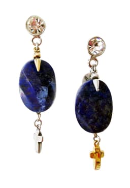 image-Dangle and drop earrings with blue lapis lazuli stones, rhinestones,
