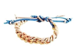 image-Friendship bracelet with gold chains, colorful suede ribbons and