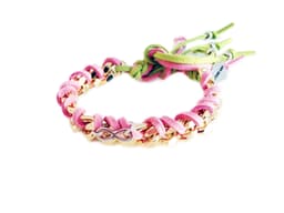 image-Friendship bracelet with gold chains, colorful suede ribbons and