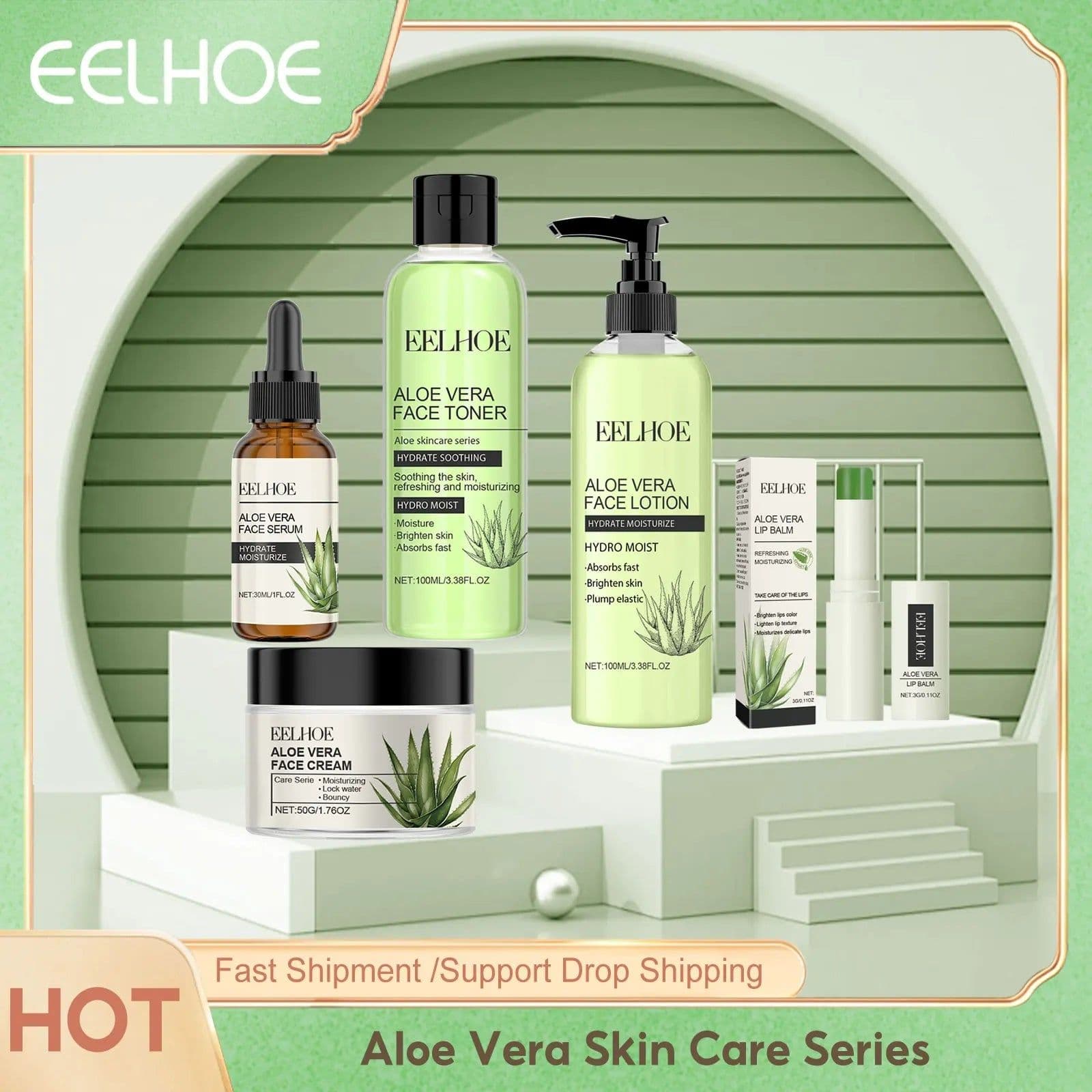 image-Eelhoe Aloe Vera Skin Care Series Fade Fine Lines Light Weight Improving Elasticity Nourishing Hydrating Facial Moisturizing Set