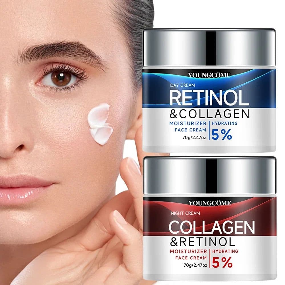 image-Collagen Face Cream Suit High Quality Hyaluronic Acid Anti Wrinkle Retinol Moisturizing Anti-aging Facial Skincare Products 2pcs