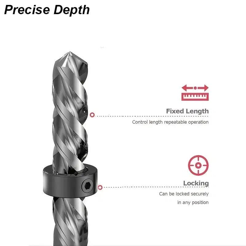 image-Drill Stoper Collar Set Stop Bit Ring Shaft Limit Metric Lock Steel Press Depth Ajustable Positioner Hole Guide Woodwork Tool