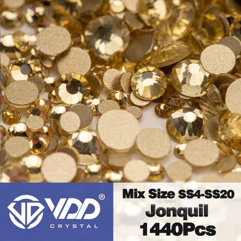 image-VDD SS4-SS20 Mix Size Clear Crystal Non-Hotfix Gold FlatBack Rhinestones Decorations DIY Glitter Stones 3D Nail Art Accessories