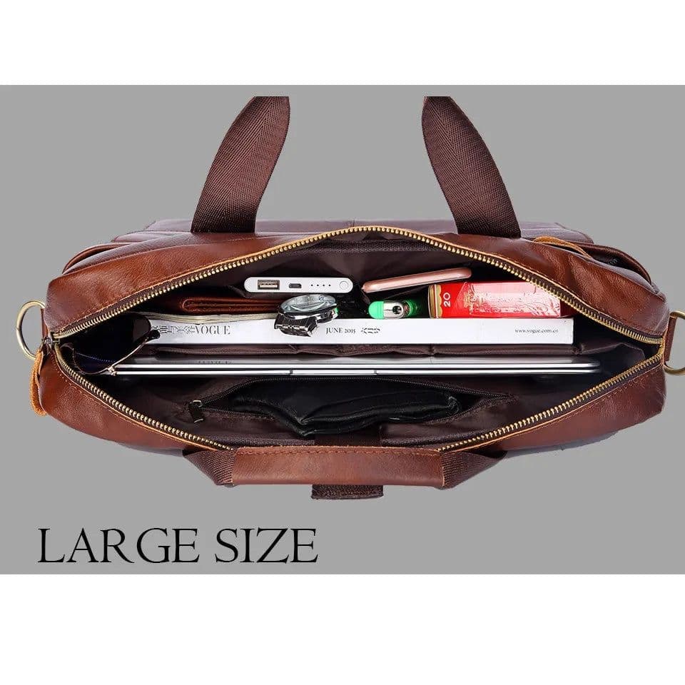 image-Men Genuine Leather Handbags Casual Leather Laptop Bags Male Business Travel Messenger Bags Men's Crossbody Shoulder Bag