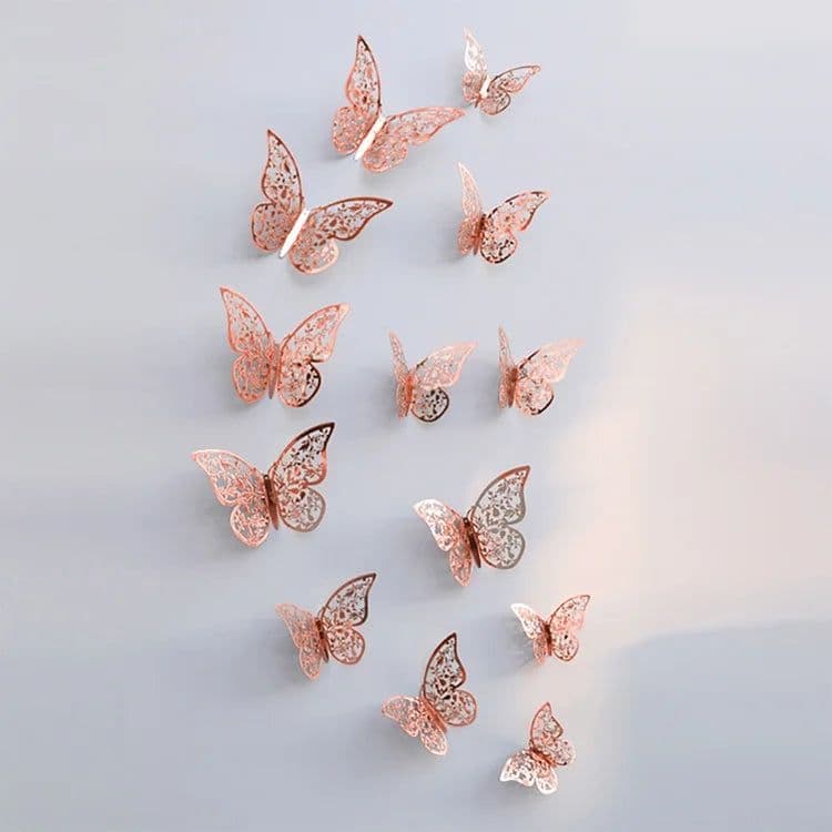 image-12Pcs/Set Hollow 3D Butterfly Wall Stickers For Wedding Decoration Living Room Window Home Decor Gold Silver Butterflies Decals