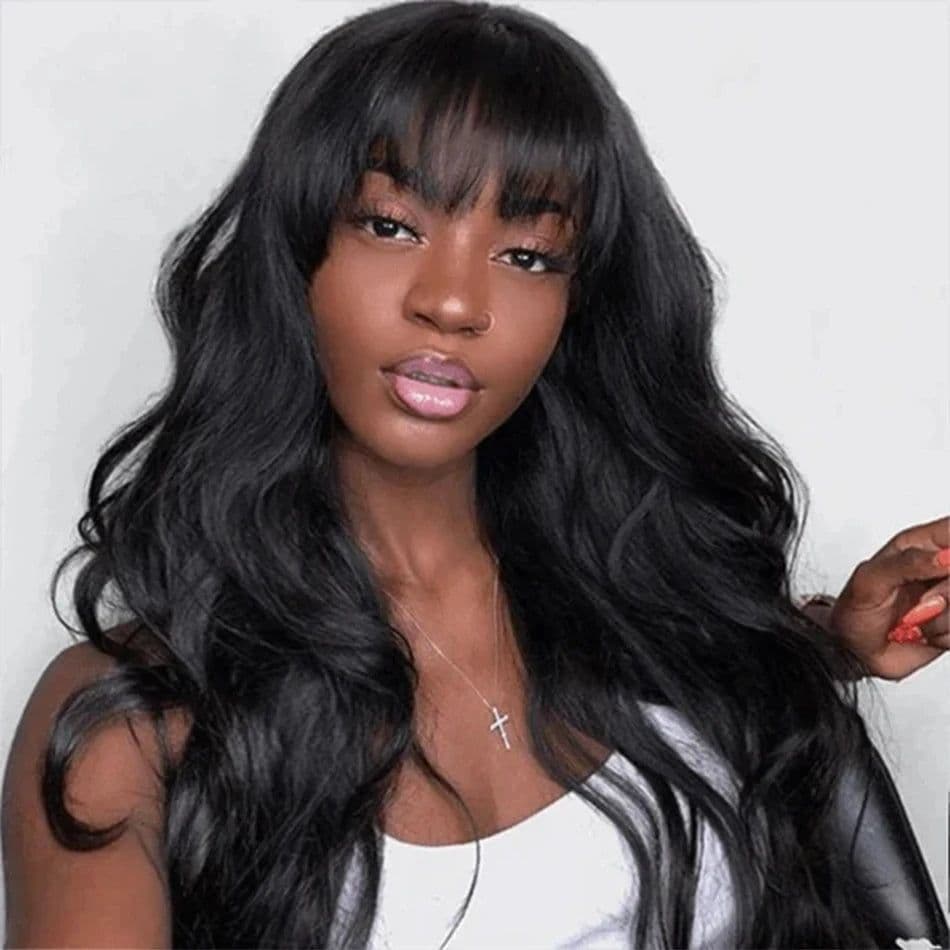 image-Body Wave human hair wigs With Bangs Full Machine Made Wig Cheap Brazilian Hair Wigs Short Bob 3x1 HD Lace Wigs for Women Choice