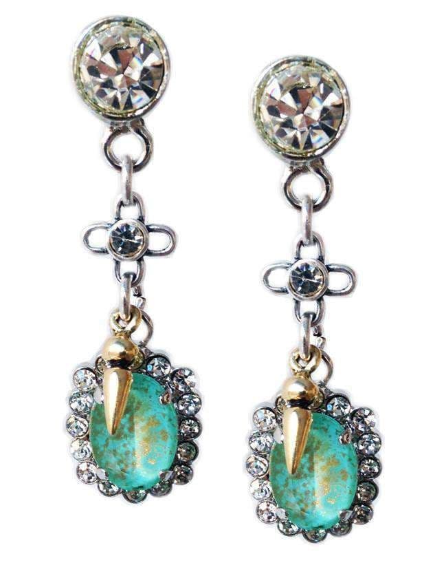 image-Aqua and gold Crystal dangle and drop earrings with rhinestones,
