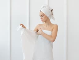 image-White linen waffle towels set