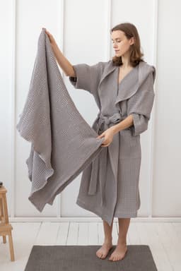 image-White linen waffle towels set