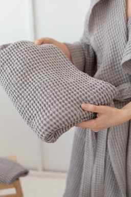 image-White linen waffle towels set