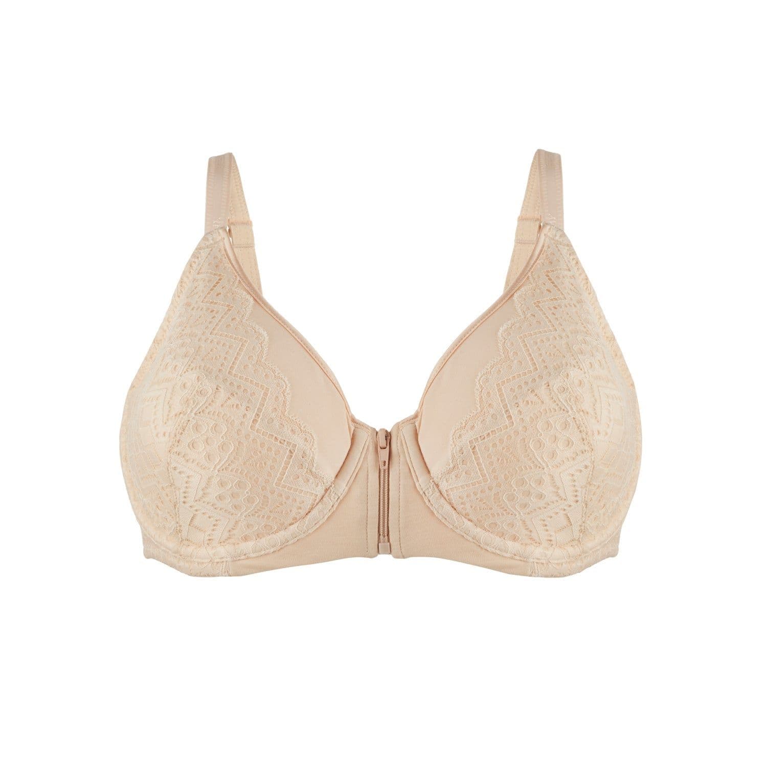 image-Grace - Peach Silk & Organic Cotton Lace Front Zip Non Wired Bra