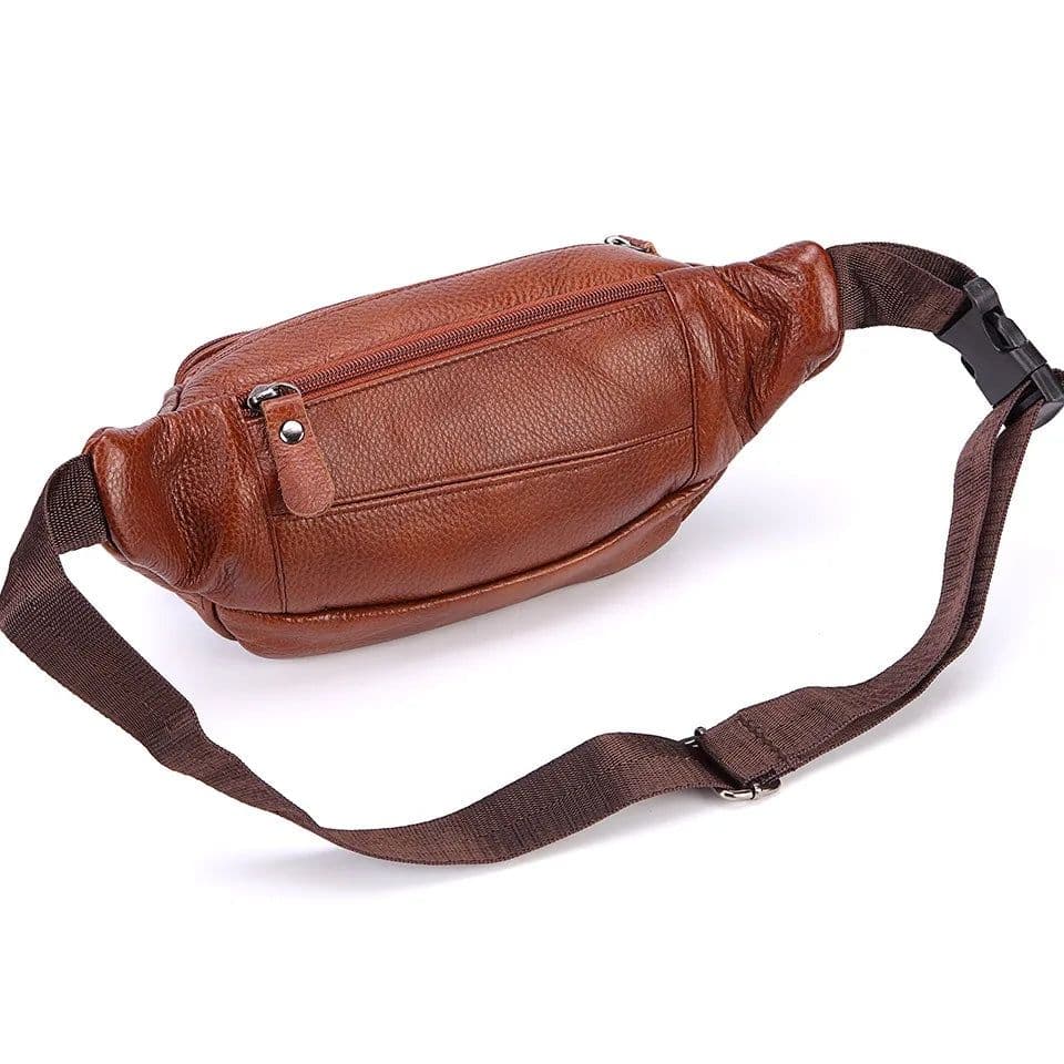 image-Fashion Men Genuine Leather Fanny Bag for Phone Pouch Male Leather Messenger Bags Brand Fanny Pack Male Travel Waist Bag Men