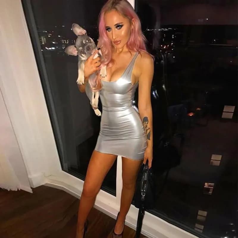 image-Women Dress, Hip Dress Solid Color Bodycon Sleeveless Outfit, Low