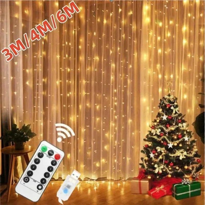 image-6x3M/3x3m Curtain Garland on The Window USB Power Fairy Lights Festoon with Remote New Year Garland Led Lights Christmas Decor