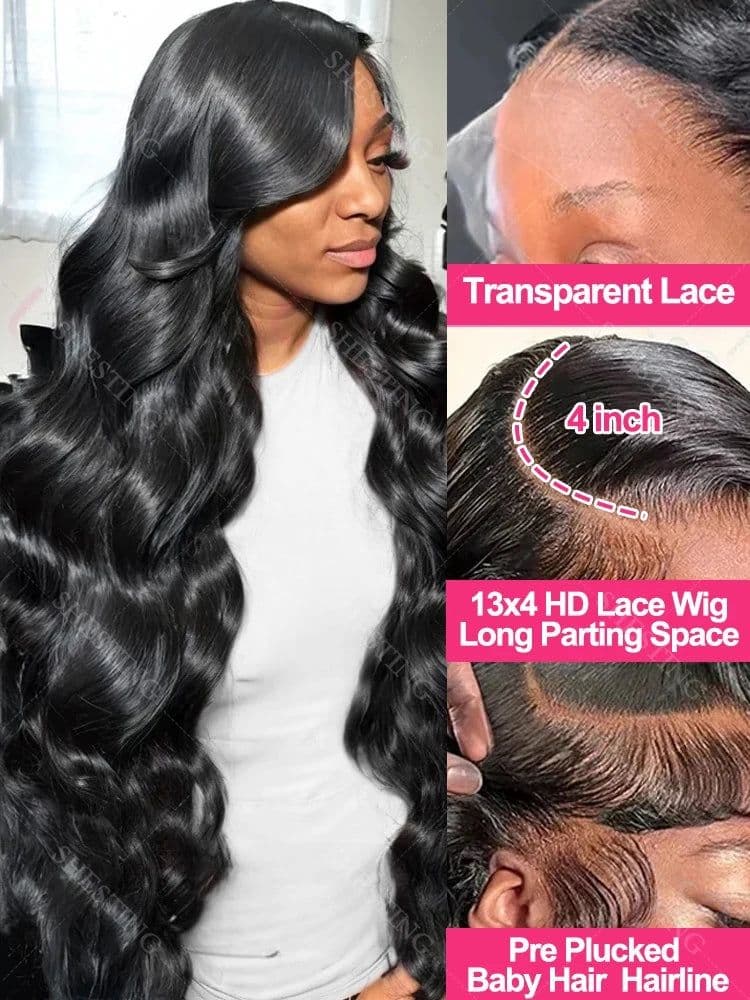 image-13x4 Body Wave Lace Front Human Hair Wig 200% Water Wave Pre Plucked HD Transparent Lace Wig 5x5 Closure Glueless Wigs For Women