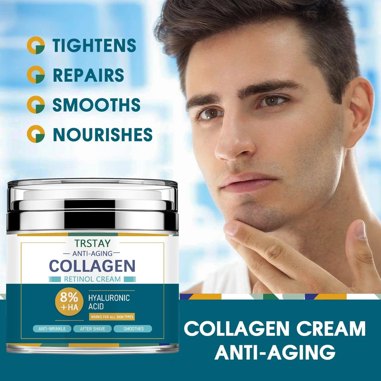 image-Mens Face Cream Moisturizer with 8% Hyaluronic Acid Collagen,one or two pumps is enough to dab on cheeks,forehead,and chin and g