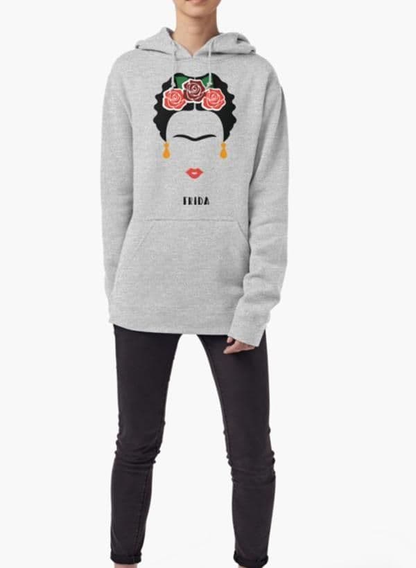 image-Frida Khalo Face WOMEN HOODIE GRAY