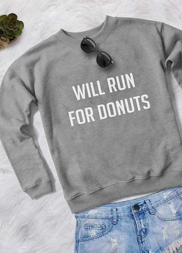 image-WILL RUN FOR DONUTS WOMEN PRINTED SWEAT SHIRT