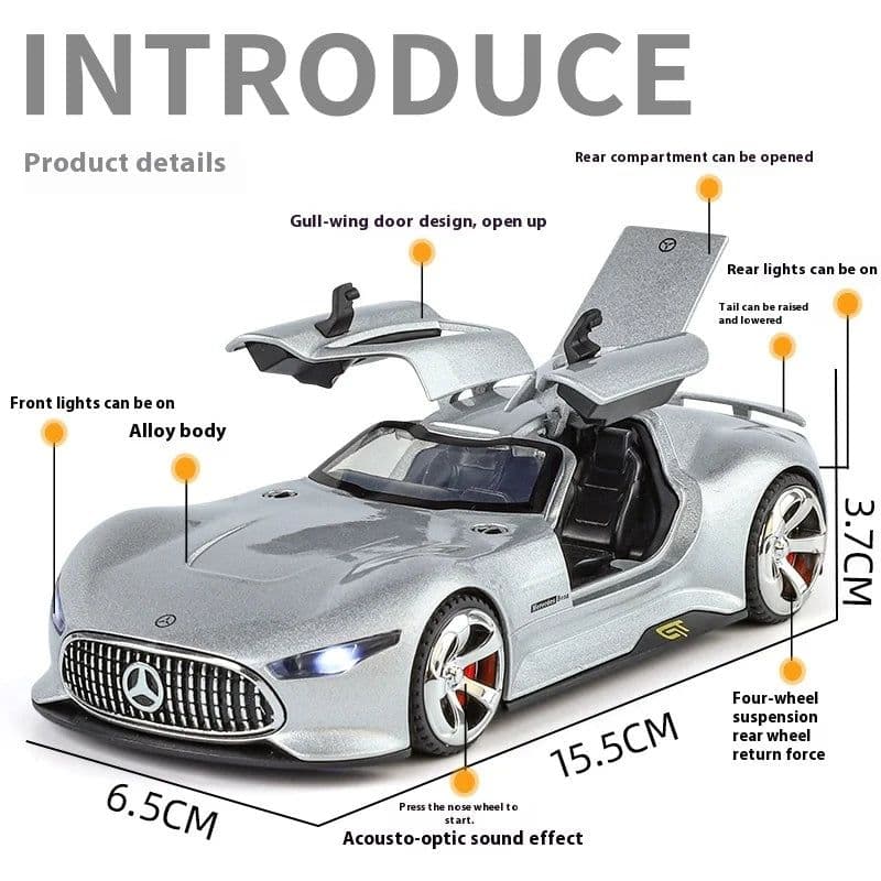 image-1:32 Mercedes Benz AMG Vision GT Supercar Alloy Diecast Car Model Sound & Light Children's Toys Birthday Gifts For Little Boy