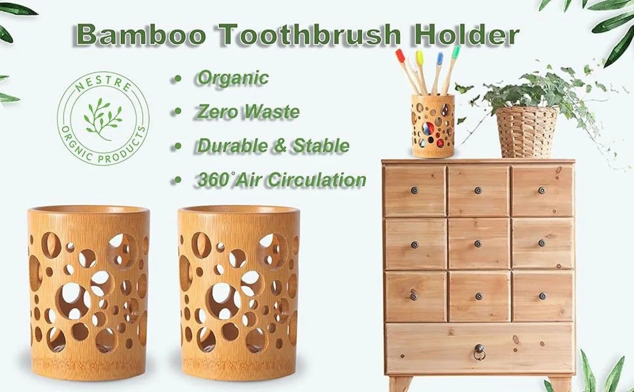 image-Bamboo toothbrush holder bamboo toothbrush accessories toothbrush pen makeup brush organizer biodegradable (Circular )