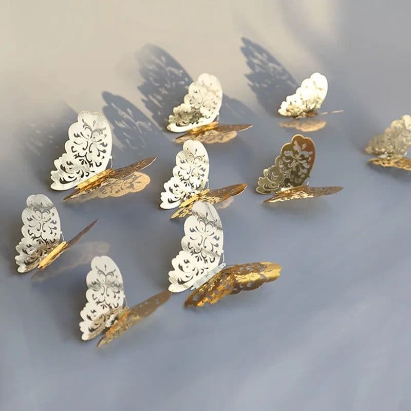 image-12Pcs/Set Hollow 3D Butterfly Wall Stickers For Wedding Decoration Living Room Window Home Decor Gold Silver Butterflies Decals