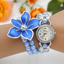 image-New Fashion Women Dress Watches Ladies Pearl Chain White Flower Bracelet Quartz Wristwatches Women Rhinestone Watches