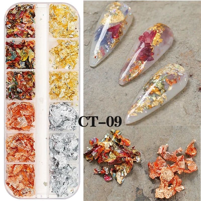 image-12 Colors Nails Abalone Shell Fragments Texture Natural Sea Shell 3d Glitter Nail Art Decoration Powder Sequins Beauty Tools