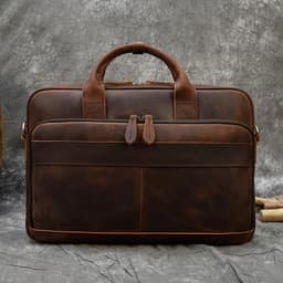image-Retro Laptop Briefcase Bag Genuine Leather Handbags Casual 15.6" Business Bag Daily Working Tote Bags Men Male bag for documents