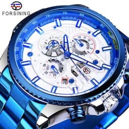 image-Forsining Three Dial Calendar Stainless Steel Men Mechanical Automatic Wrist Watches Top Brand Luxury Military Sport Male Clock