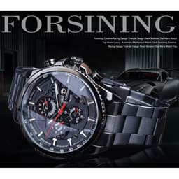 image-Forsining Three Dial Calendar Stainless Steel Men Mechanical Automatic Wrist Watches Top Brand Luxury Military Sport Male Clock