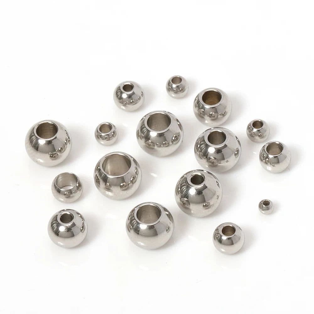 image-100pcs 2 mm-12 mm 316L Stainless Steel Beads European Ball Metal Big Hole Spacer Beads for Jewelry Making Diy Bracelet Necklace