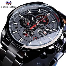image-Forsining Three Dial Calendar Stainless Steel Men Mechanical Automatic Wrist Watches Top Brand Luxury Military Sport Male Clock