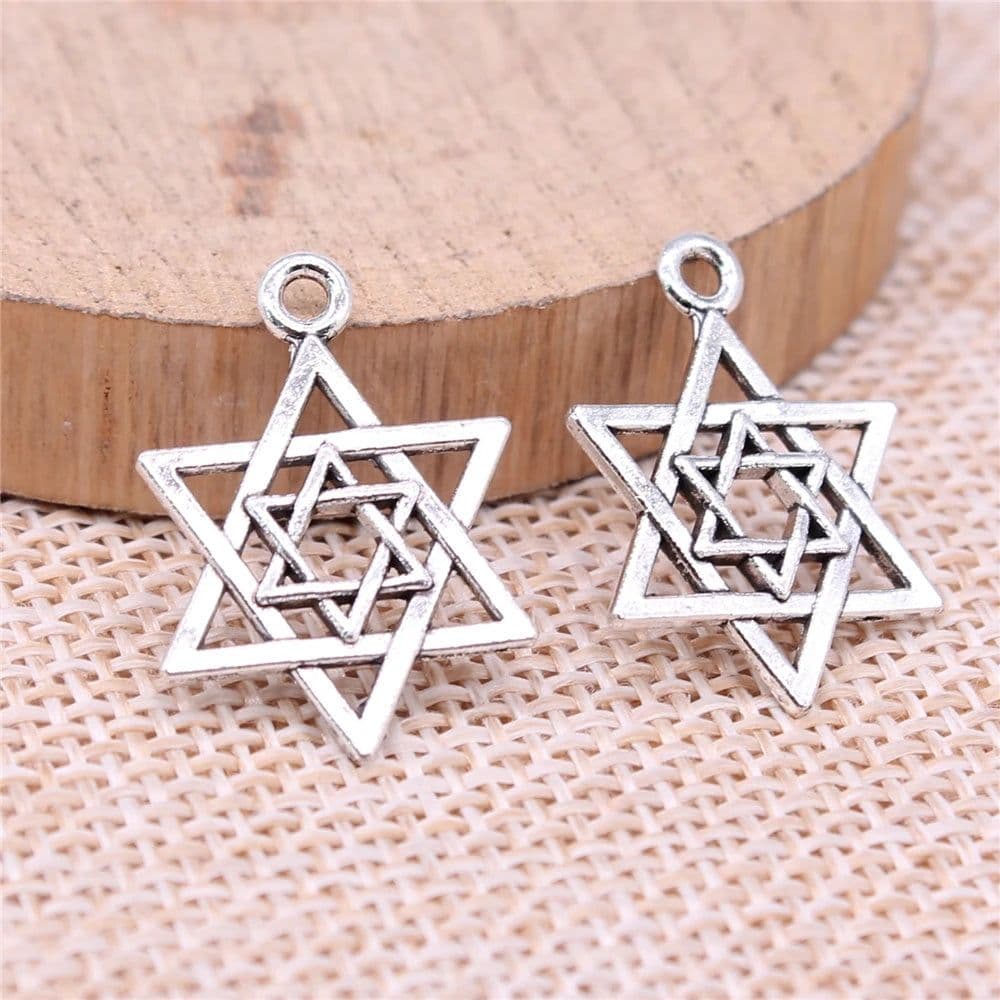 image-WYSIWYG 20pcs 22mm Antique Silver Color Antique Bronze Plated Star Of David Pendants Star Of David Charm David Star Pendant