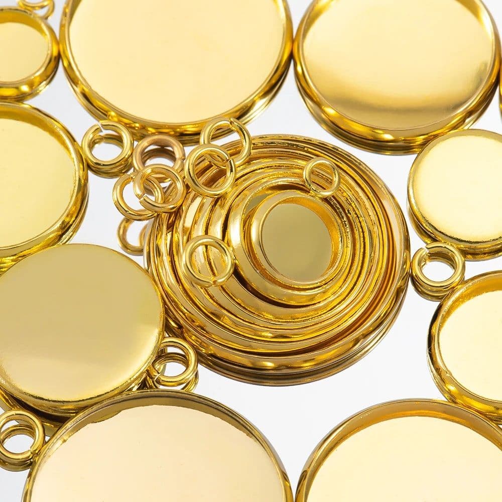 image-20pcs Gold Color Stainless Steel Cabochon Base Pendant Setting Blank Round Tray for DIY Resin Jewerly Making Findings Wholesale