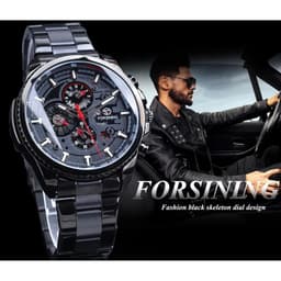 image-Forsining Three Dial Calendar Stainless Steel Men Mechanical Automatic Wrist Watches Top Brand Luxury Military Sport Male Clock