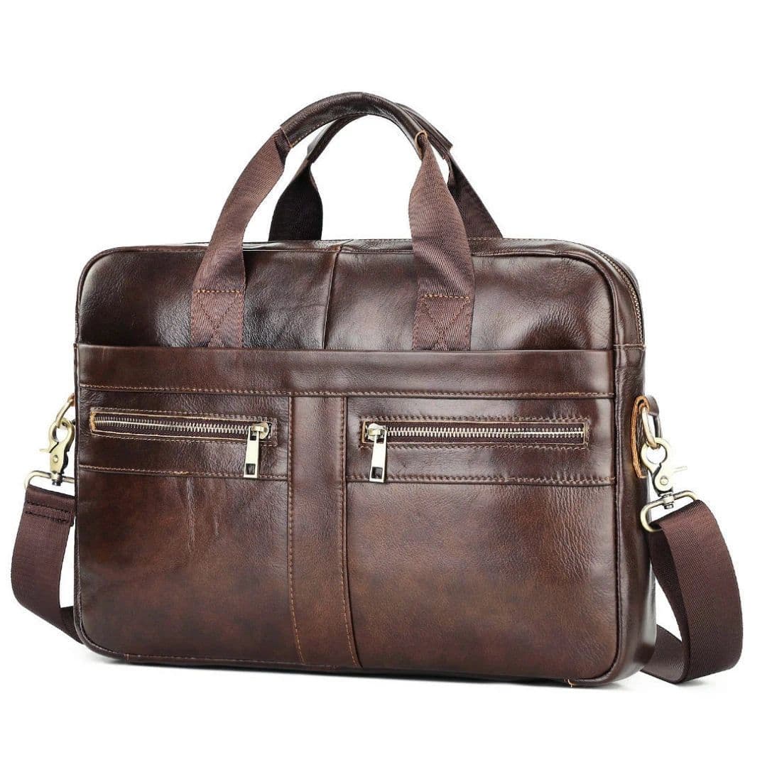 image-Men Genuine Leather Handbags Casual Leather Laptop Bags Male Business Travel Messenger Bags Men's Crossbody Shoulder Bag