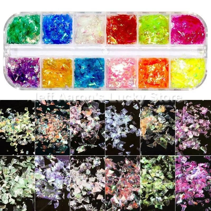 image-12 Colors Nails Abalone Shell Fragments Texture Natural Sea Shell 3d Glitter Nail Art Decoration Powder Sequins Beauty Tools