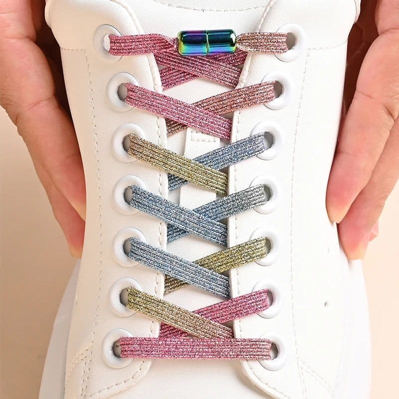 image-1Pair No Tie Shoe Laces Colorful Buckle Shoelaces Pearl Light Colorful Fashion Without Ties Elastic Laces Sneaker Kids Adult