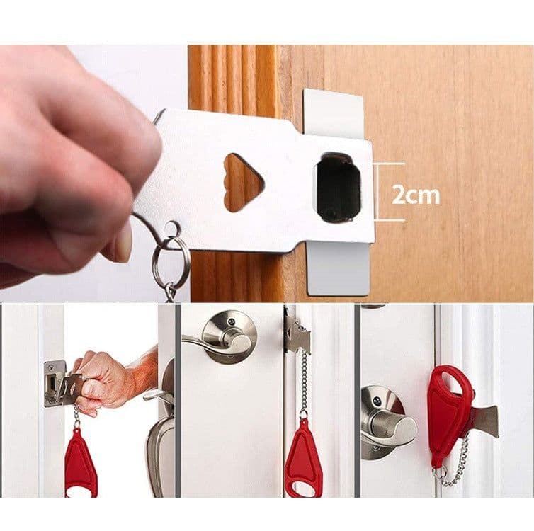 image-Lock portable door lock travel anti-theft door stopper portable lock hotel top door buckle