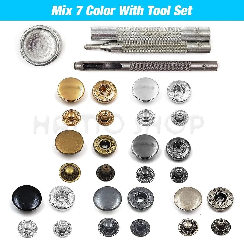 image-50set Snap Fasteners Metal Snaps Press Button Studs Optional Installation Tools Kit For Leathercraft Clothes Garment Bags Shoes