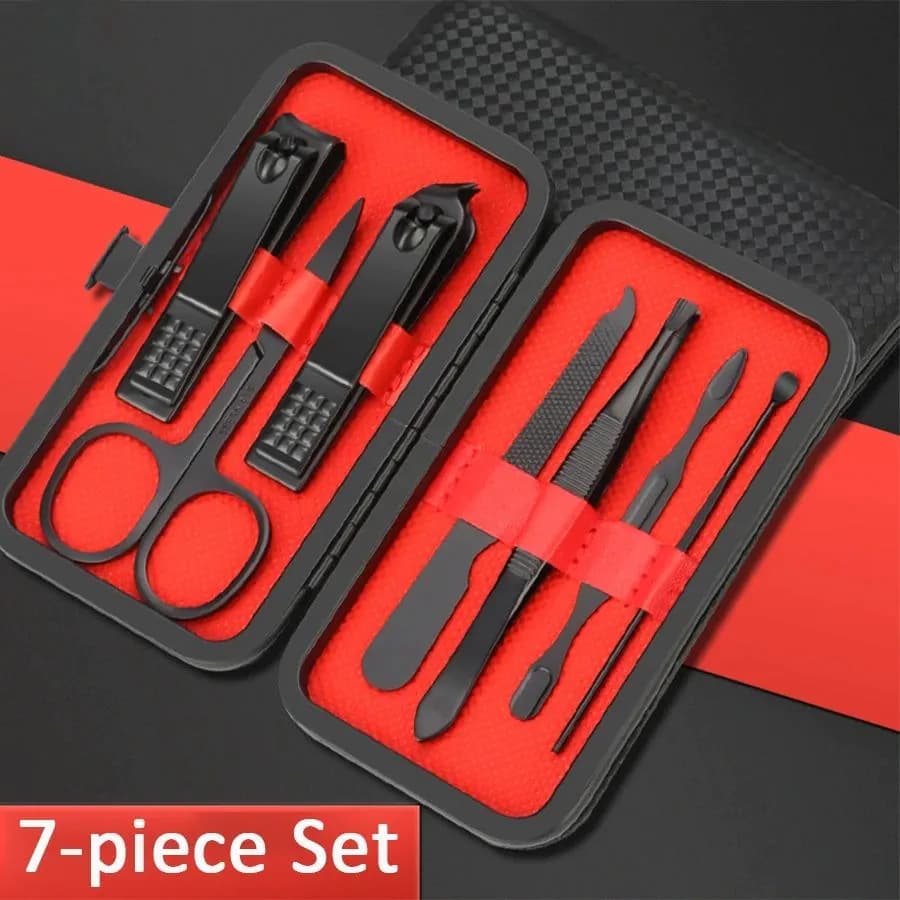 image-7/10/12/18/20/24PCS Set Professional Manicure Set Kits Stainless Steel Fingernail Toenail Clippers Set with Leather Portable