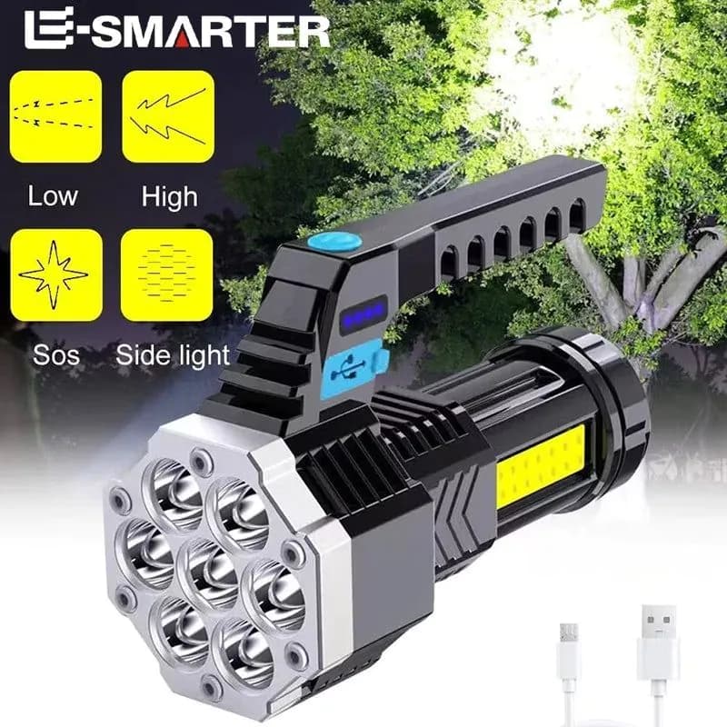 image-High Power Rechargeable Led Flashlights 7LED Camping Torch With Cob Side Light Lightweight Outdoor Lighting ABS Material