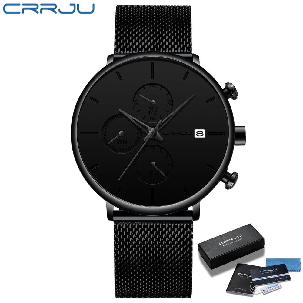 image-CRRJU Mens Watches Luxury Sport Wrist Watch Unique Design Stainless Steel Auto Date Mesh Strap Men Fashion Casual Quartz Watches