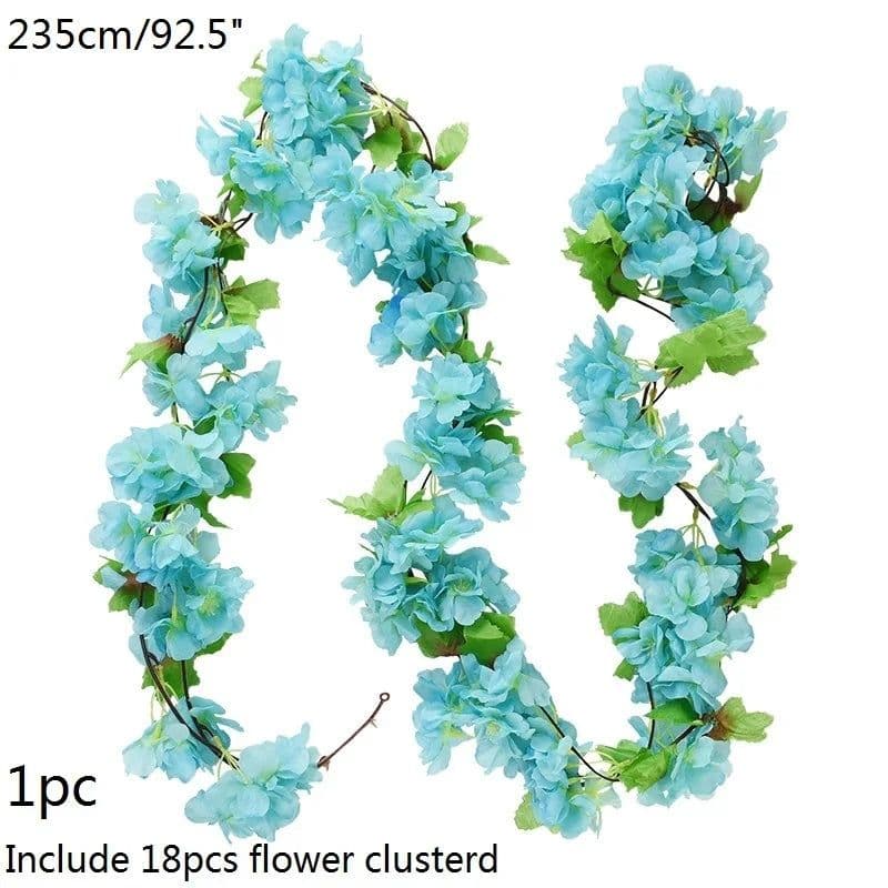 image-Artificial Flower Wisteria Vine Ivy Leaf Garland Silk Rose Flowers Rattan String Vine Wedding Arch Flower Home Garden Decoration