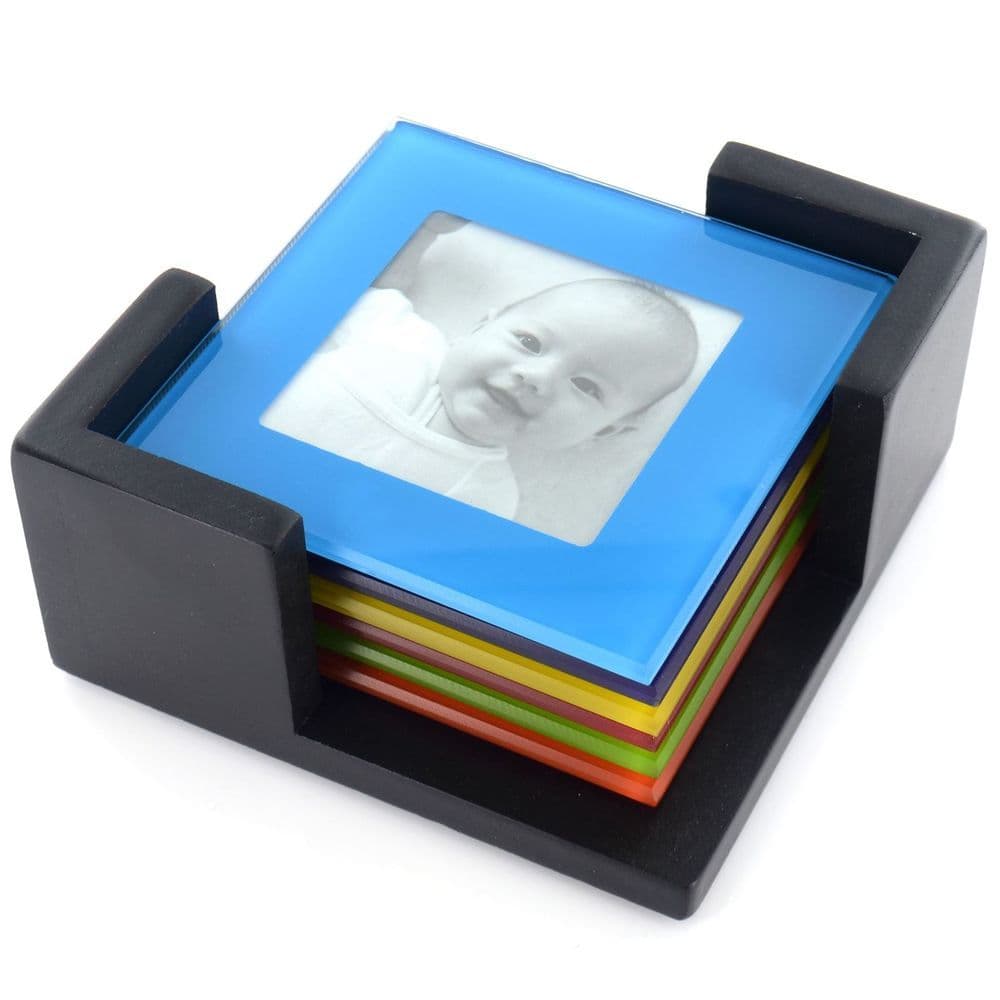 image-1X 6Pc Colored Glass Photo Coaster SeT AS-28542