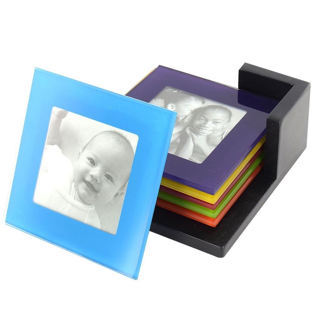 image-1X 6Pc Colored Glass Photo Coaster SeT AS-28542