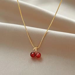 image-New Wine Red Cherry Gold Color Pendant Necklace For Women Personality Fashion Necklace Wedding Jewelry Birthday Gifts